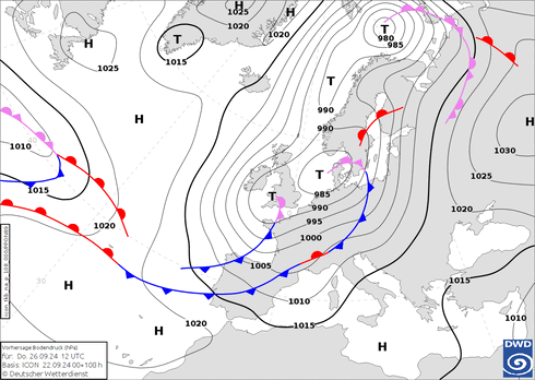 DWD Fronts 星期四 26.09.2024 12 UTC