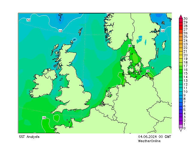 北海 SST 星期二 04.06.2024 00 UTC