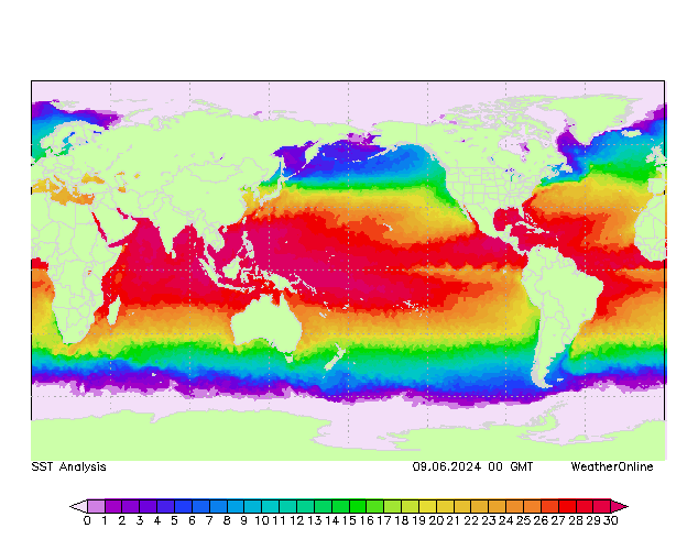 全世界 SST 星期日 09.06.2024 00 UTC