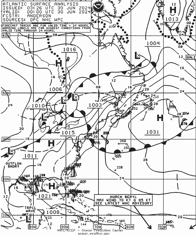 NOAA Fronts 星期日 30.06.2024 00 UTC