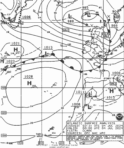 NOAA Fronts 星期四 04.07.2024 00 UTC