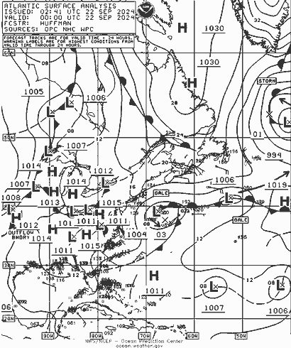 NOAA Fronts 星期日 22.09.2024 00 UTC