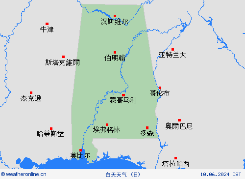 一览表 亚拉巴马州 北美洲 预报图