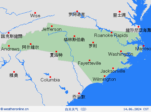 一览表 北卡罗来纳州 北美洲 预报图