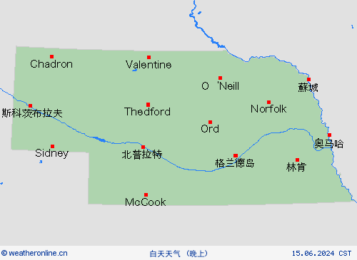 一览表 内布拉斯加州 北美洲 预报图