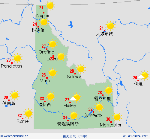 一览表 爱达荷州 北美洲 预报图