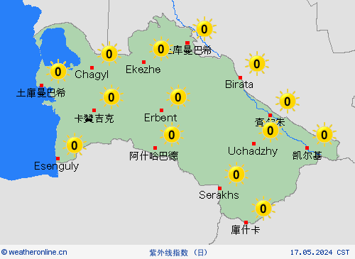 紫外线指数 土库曼斯坦 亚洲 预报图