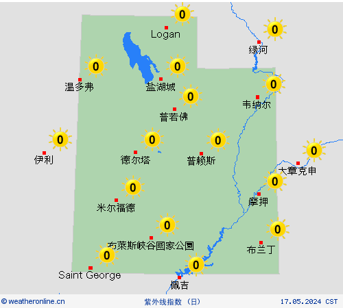紫外线指数 犹他州 北美洲 预报图