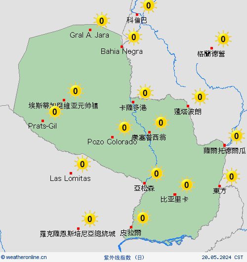 紫外线指数 巴拉圭 南美洲 预报图