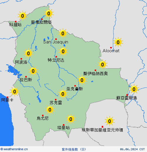 紫外线指数 玻利维亚 南美洲 预报图