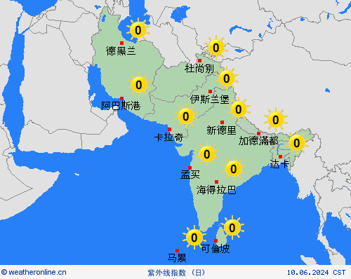 紫外线指数  亚洲 预报图