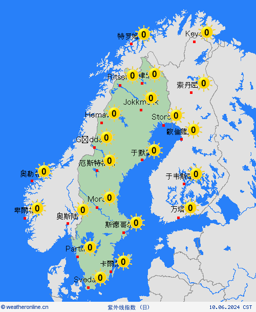 紫外线指数 瑞典 欧洲 预报图