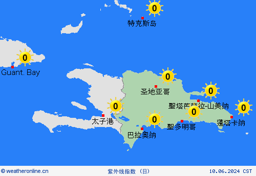 紫外线指数 多米尼加共和国 中美洲 预报图