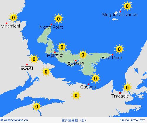 紫外线指数 爱德华王子岛 北美洲 预报图