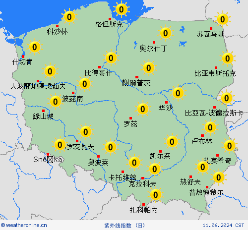 紫外线指数 波兰 欧洲 预报图