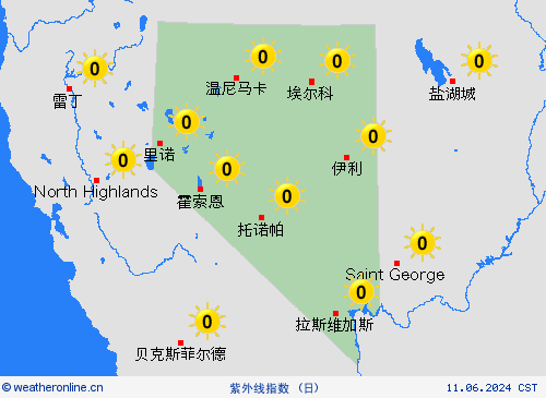 紫外线指数 内华达州 北美洲 预报图