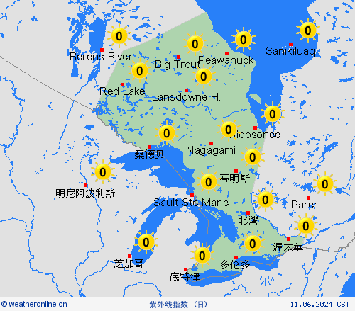 紫外线指数 安大略省 北美洲 预报图