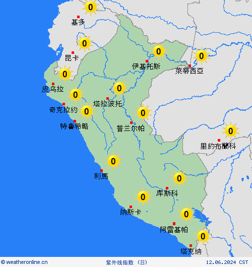紫外线指数 秘鲁 南美洲 预报图