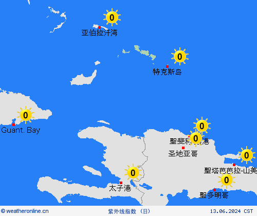 紫外线指数 特克斯及凯科斯 中美洲 预报图