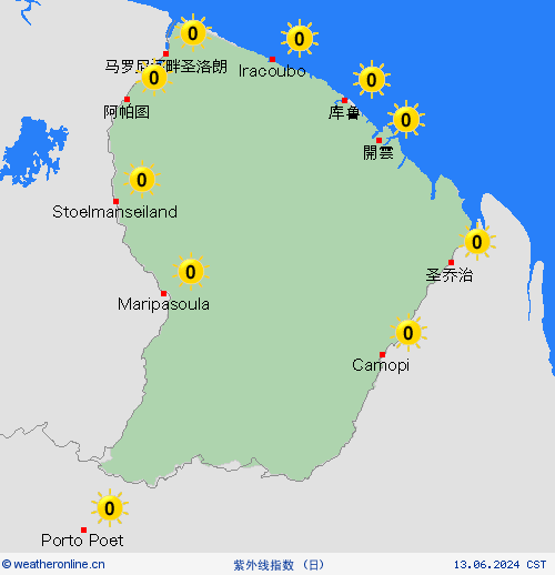 紫外线指数 法属圭亚那 南美洲 预报图