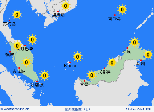 紫外线指数 马来西亚 亚洲 预报图