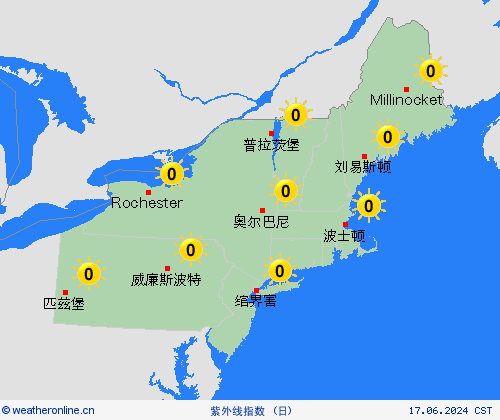 紫外线指数  北美洲 预报图