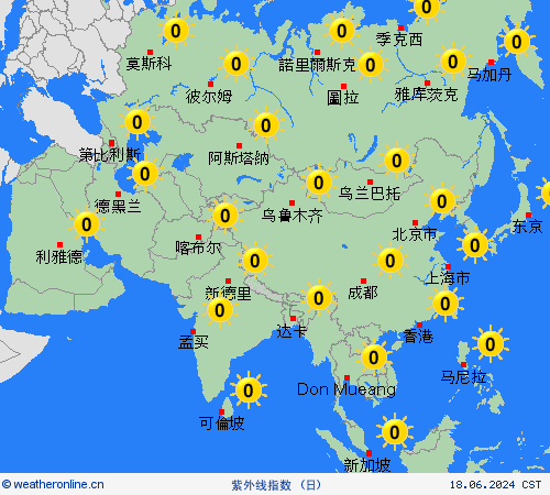 紫外线指数  亚洲 预报图