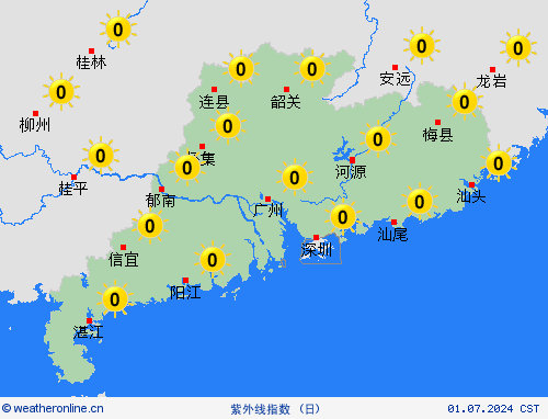 紫外线指数  中国 预报图