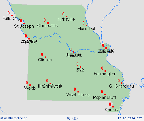 风 密苏里州 北美洲 预报图