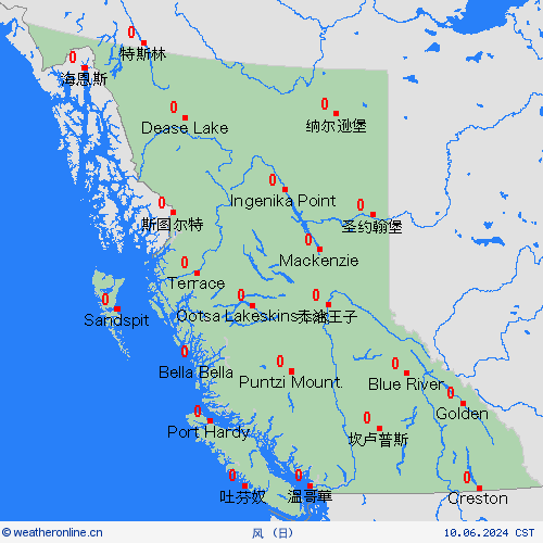 风 不列颠哥伦比亚省 北美洲 预报图