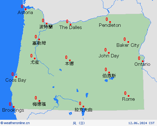 风 俄勒冈州 北美洲 预报图