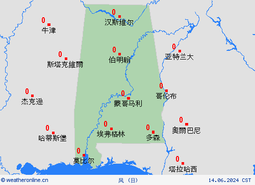 风 亚拉巴马州 北美洲 预报图